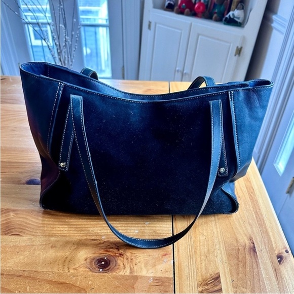 J McLaughlin Black Leather Suede Large Travel Tote Bag - Picture 2 of 9
